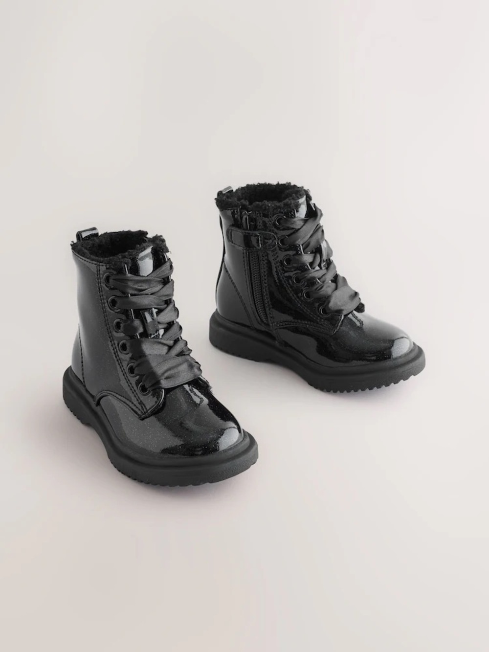 Next Toddler Girl Warm Lined Laced Up Ankle Sparkly Black Boots